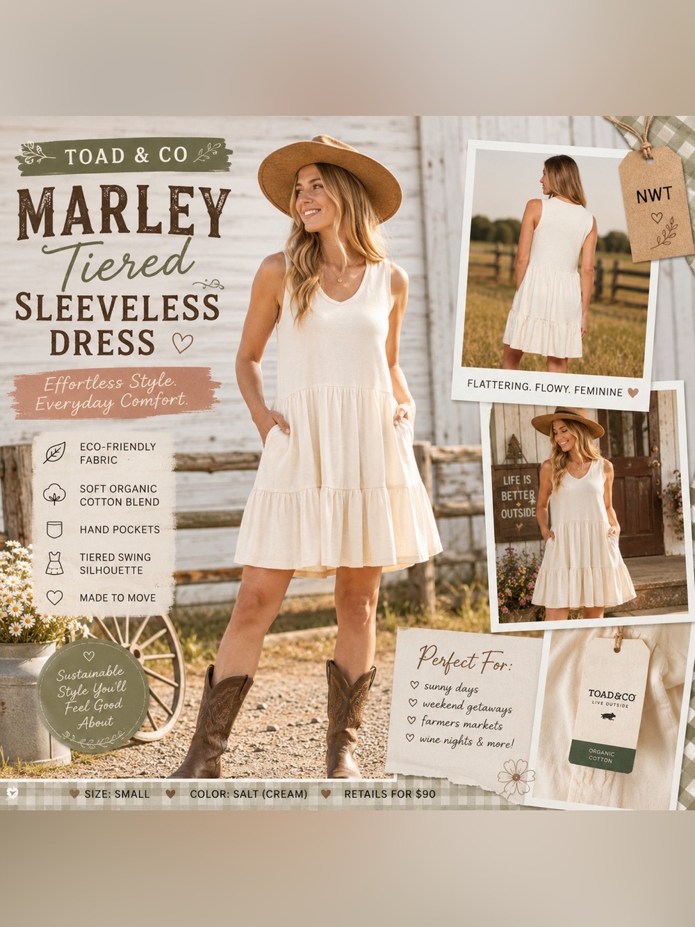 🤎 NWT | Toad & Co | Marley Tiered Dress | Cream Salt | Organic Cotton | Boho | L